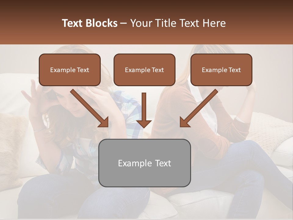 Two Women Sitting On A Couch With Their Hands On Their Head PowerPoint Template