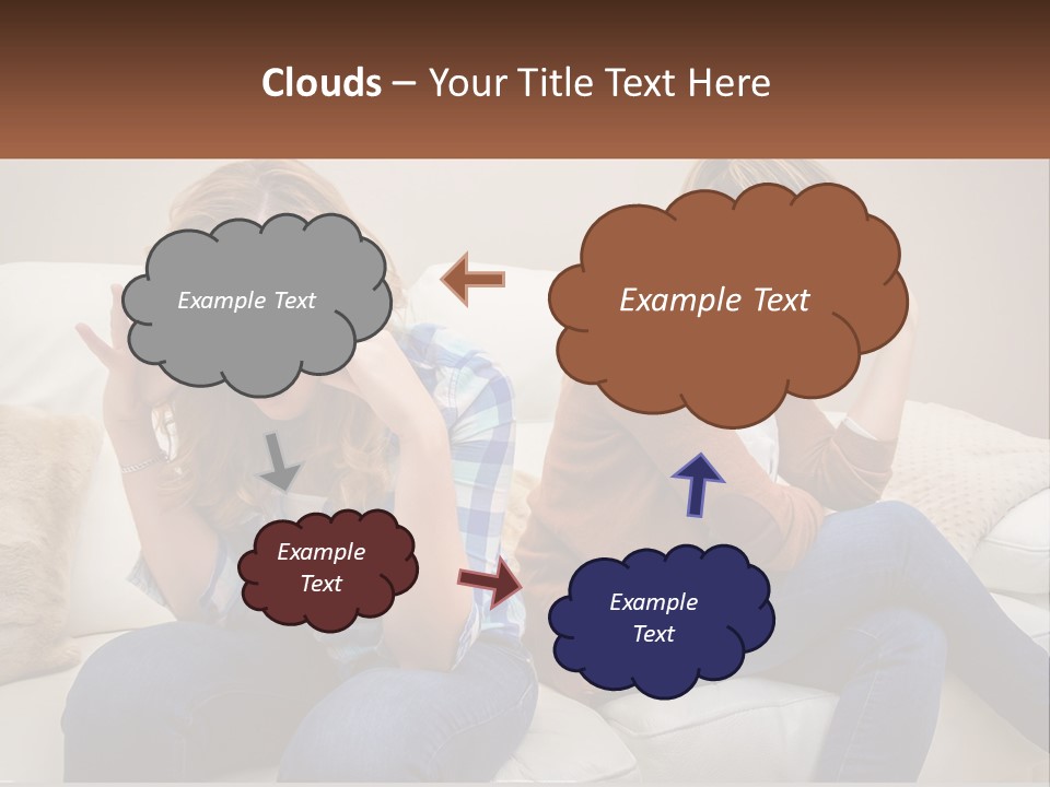 Two Women Sitting On A Couch With Their Hands On Their Head PowerPoint Template