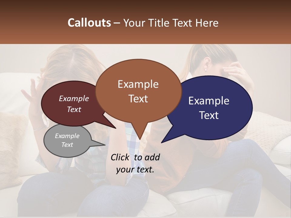 Two Women Sitting On A Couch With Their Hands On Their Head PowerPoint Template