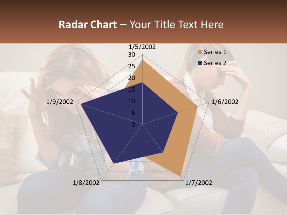 Two Women Sitting On A Couch With Their Hands On Their Head PowerPoint Template