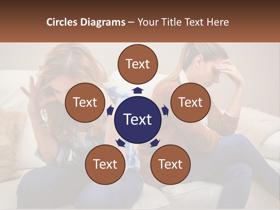 Two Women Sitting On A Couch With Their Hands On Their Head PowerPoint Template