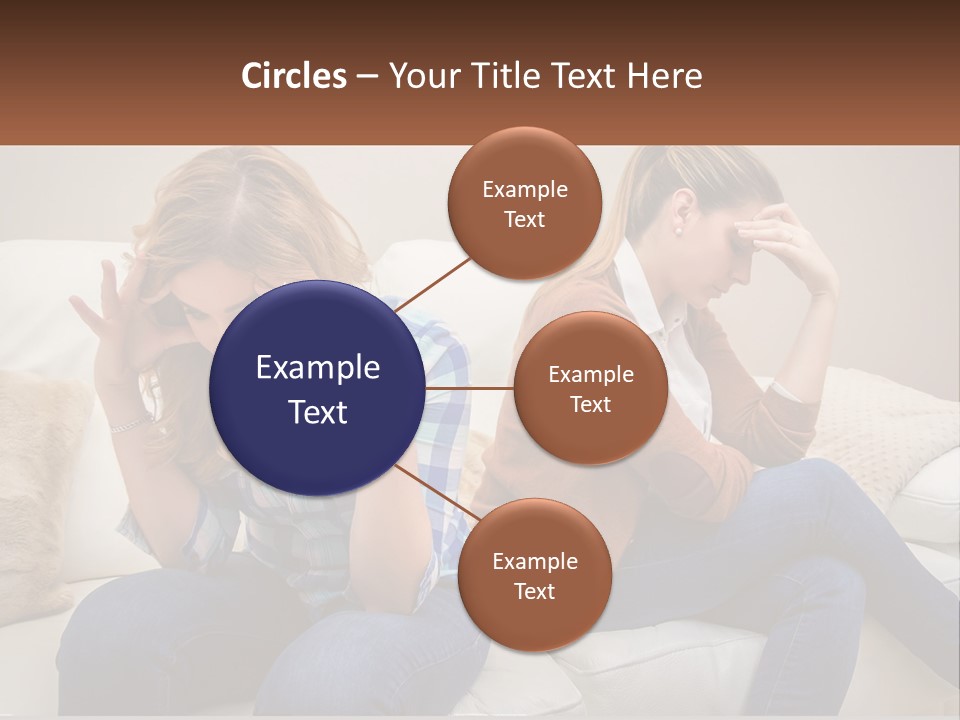 Two Women Sitting On A Couch With Their Hands On Their Head PowerPoint Template