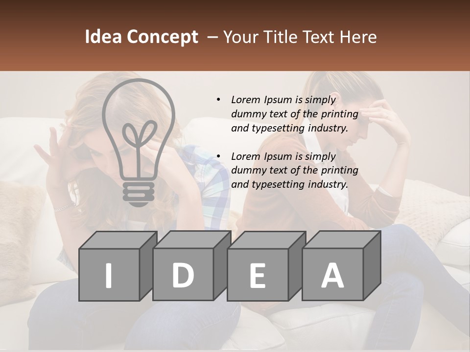 Two Women Sitting On A Couch With Their Hands On Their Head PowerPoint Template