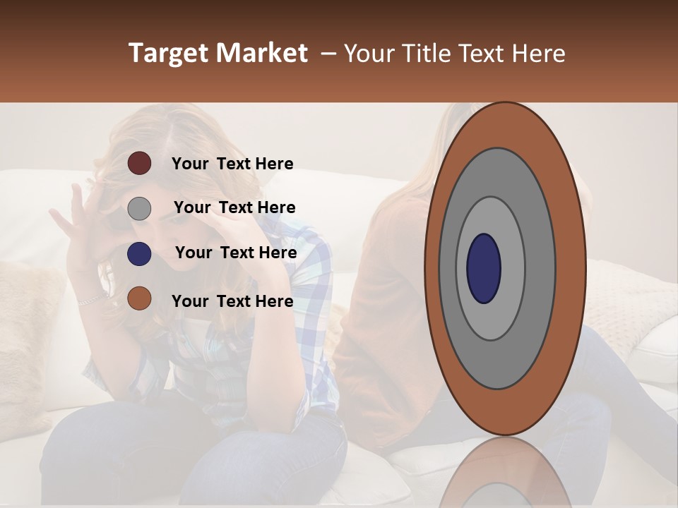 Two Women Sitting On A Couch With Their Hands On Their Head PowerPoint Template