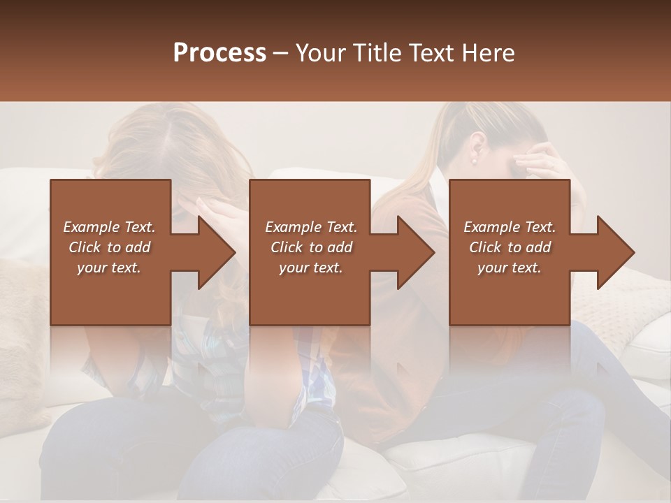 Two Women Sitting On A Couch With Their Hands On Their Head PowerPoint Template