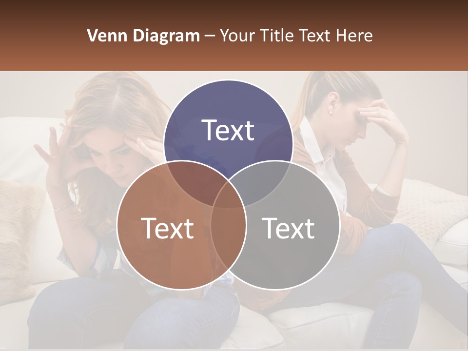 Two Women Sitting On A Couch With Their Hands On Their Head PowerPoint Template