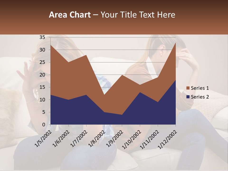 Two Women Sitting On A Couch With Their Hands On Their Head PowerPoint Template