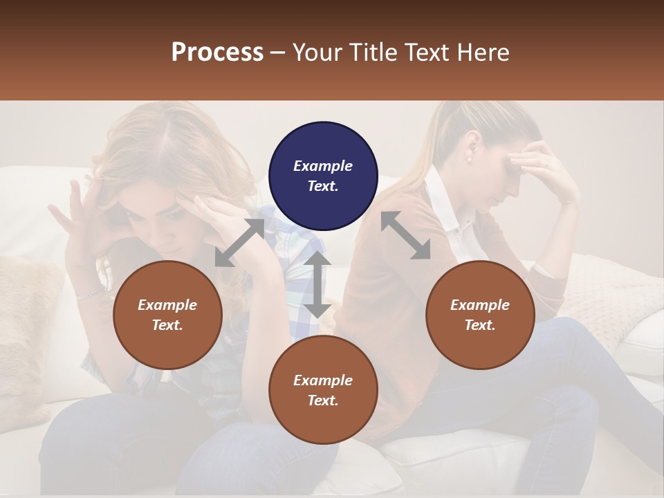 Two Women Sitting On A Couch With Their Hands On Their Head PowerPoint Template