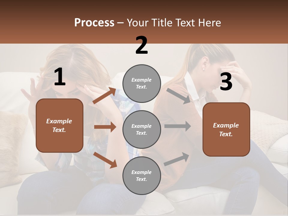 Two Women Sitting On A Couch With Their Hands On Their Head PowerPoint Template