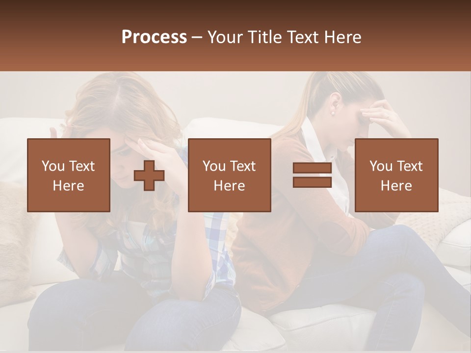 Two Women Sitting On A Couch With Their Hands On Their Head PowerPoint Template