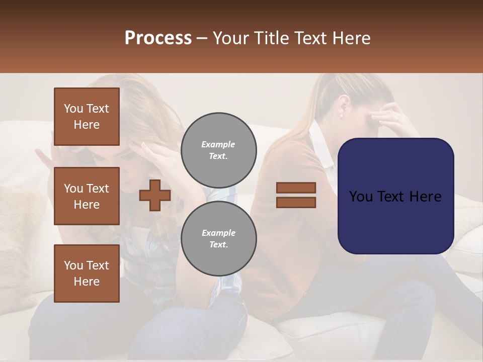 Two Women Sitting On A Couch With Their Hands On Their Head PowerPoint Template