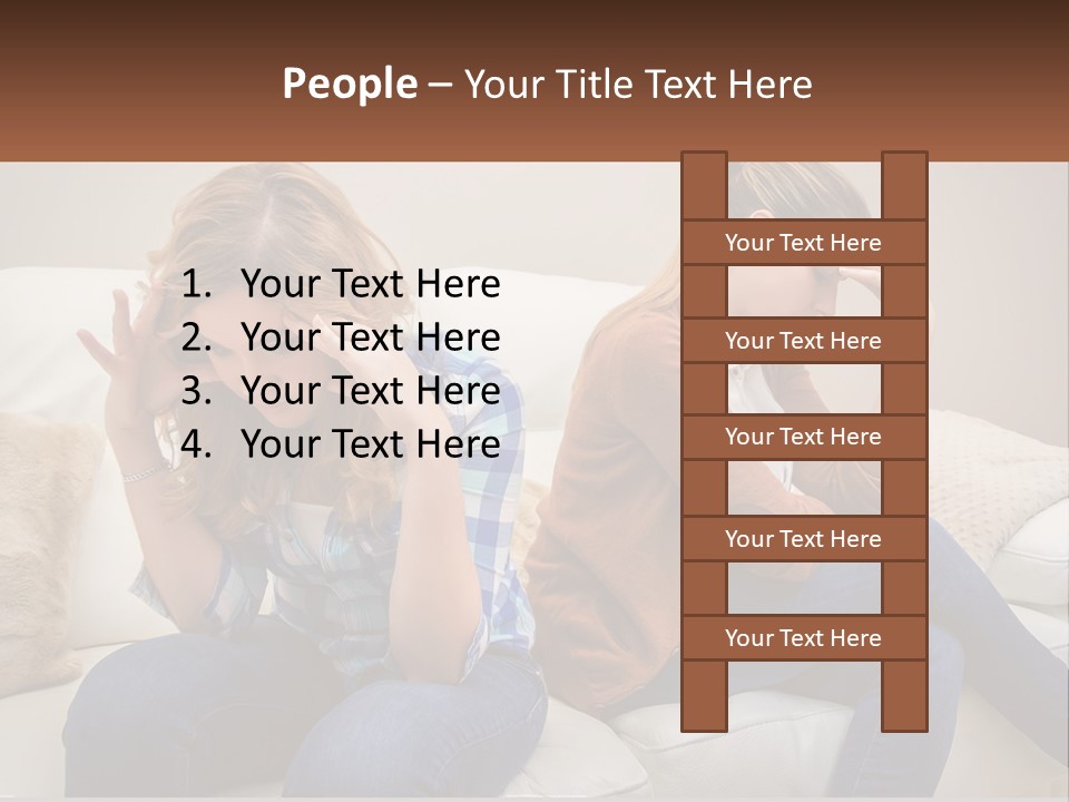 Two Women Sitting On A Couch With Their Hands On Their Head PowerPoint Template