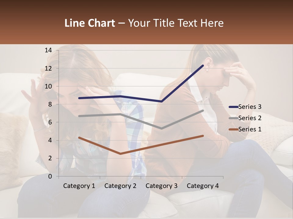 Two Women Sitting On A Couch With Their Hands On Their Head PowerPoint Template