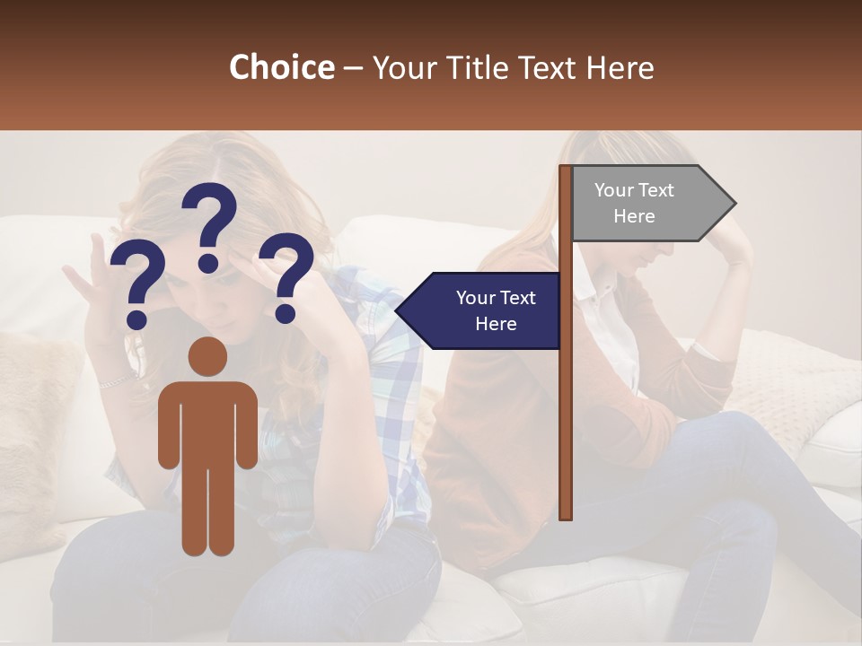 Two Women Sitting On A Couch With Their Hands On Their Head PowerPoint Template