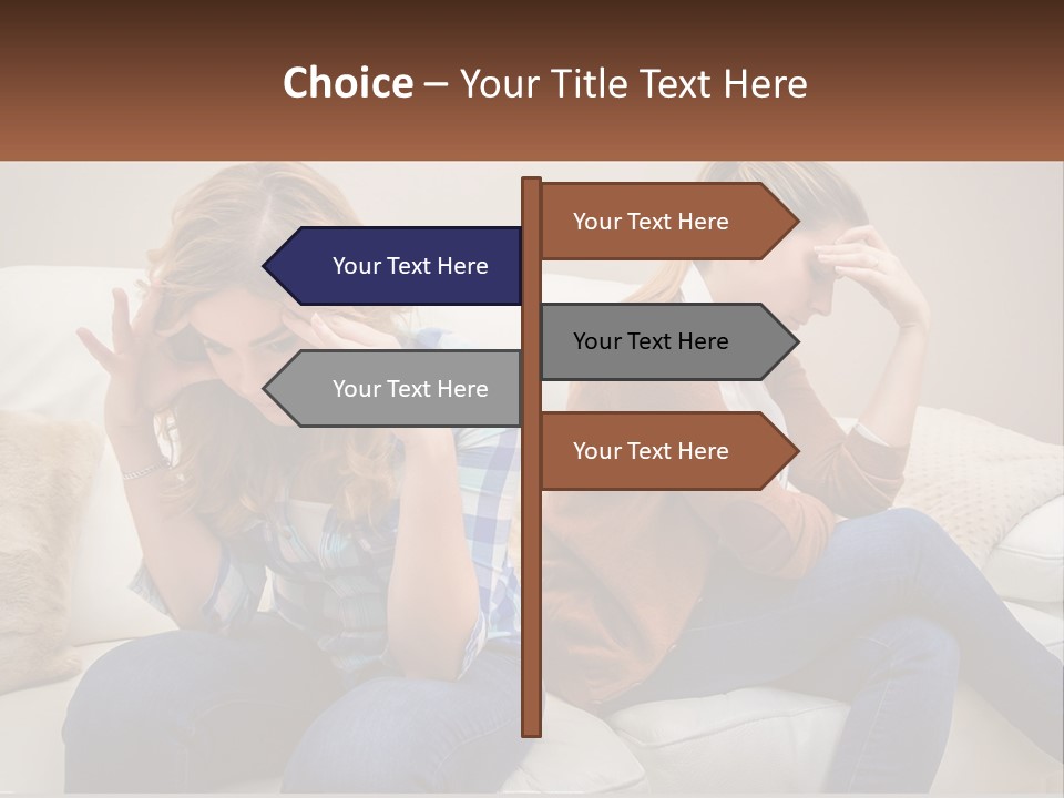 Two Women Sitting On A Couch With Their Hands On Their Head PowerPoint Template