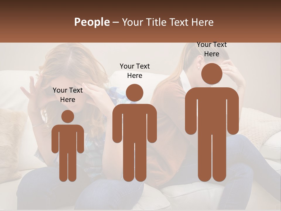 Two Women Sitting On A Couch With Their Hands On Their Head PowerPoint Template