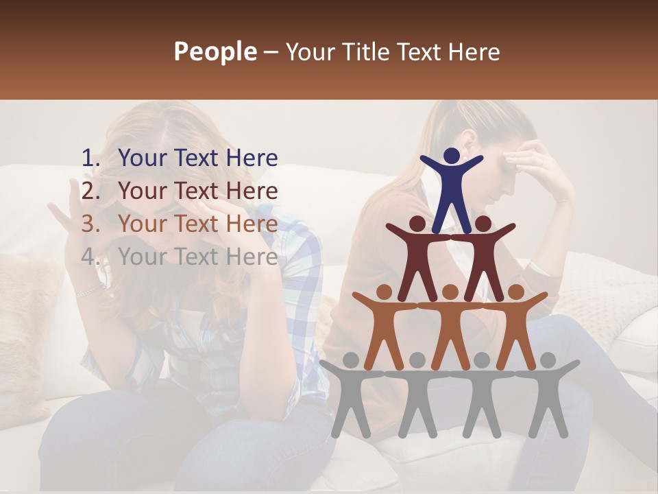 Two Women Sitting On A Couch With Their Hands On Their Head PowerPoint Template