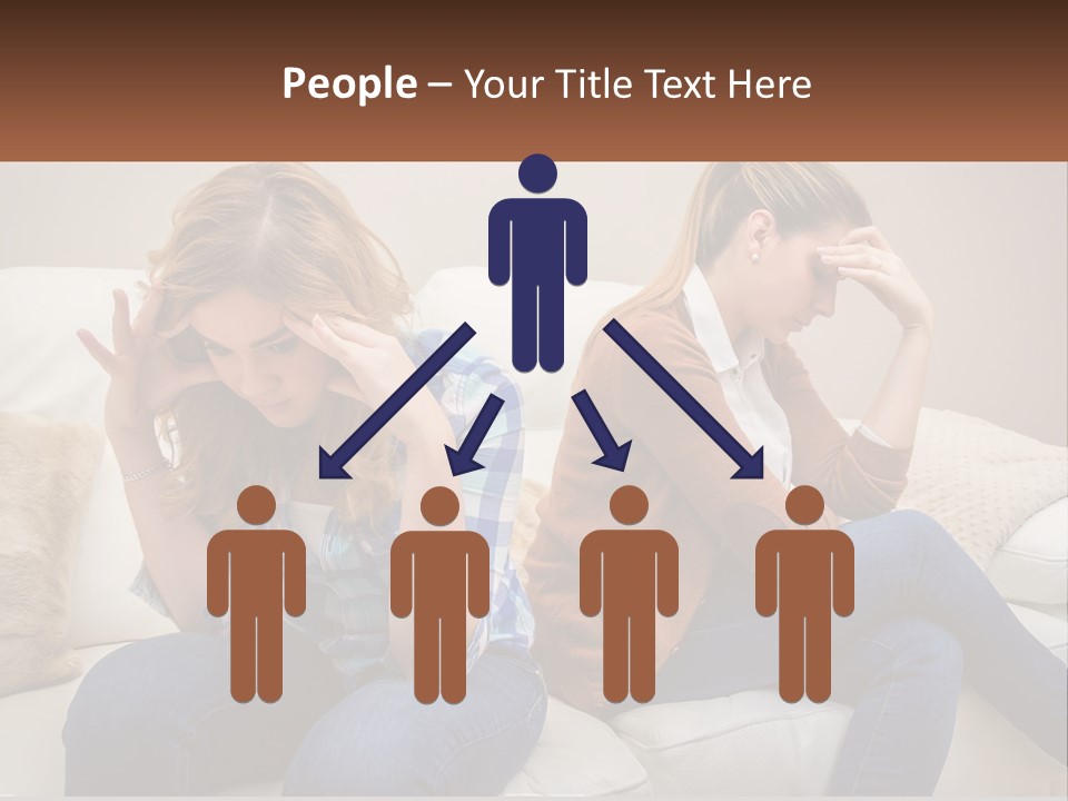 Two Women Sitting On A Couch With Their Hands On Their Head PowerPoint Template