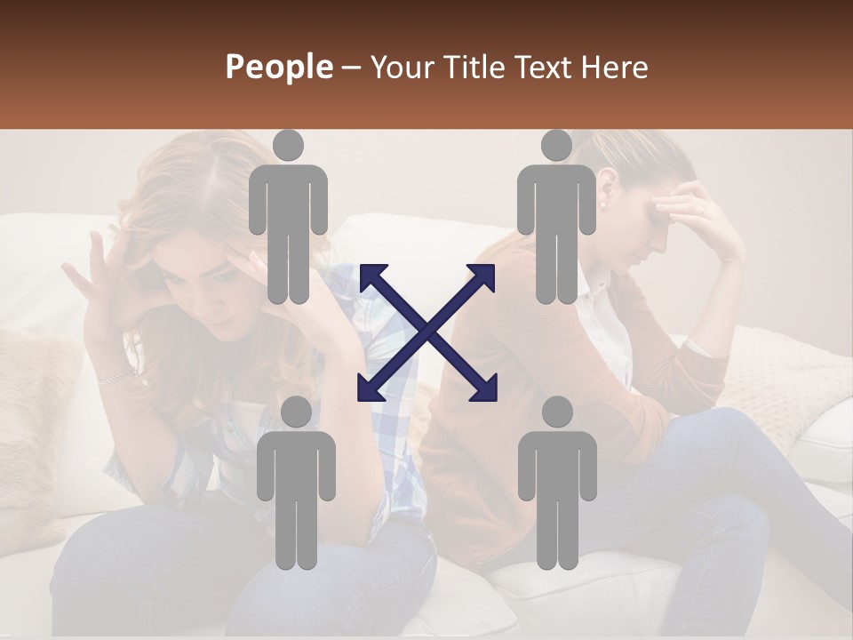 Two Women Sitting On A Couch With Their Hands On Their Head PowerPoint Template