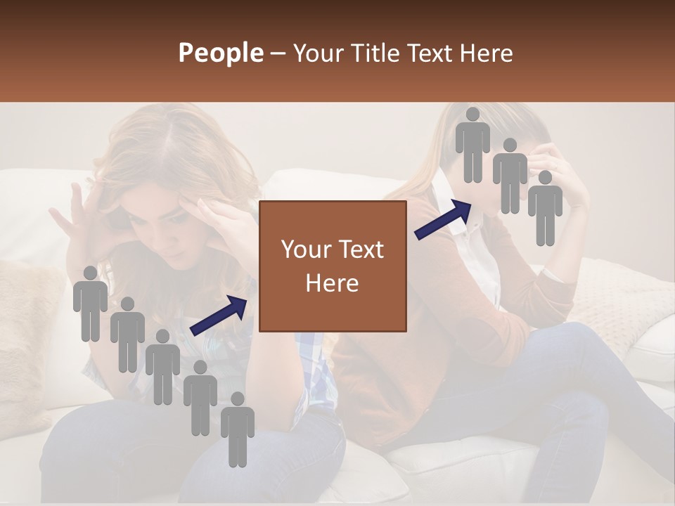 Two Women Sitting On A Couch With Their Hands On Their Head PowerPoint Template