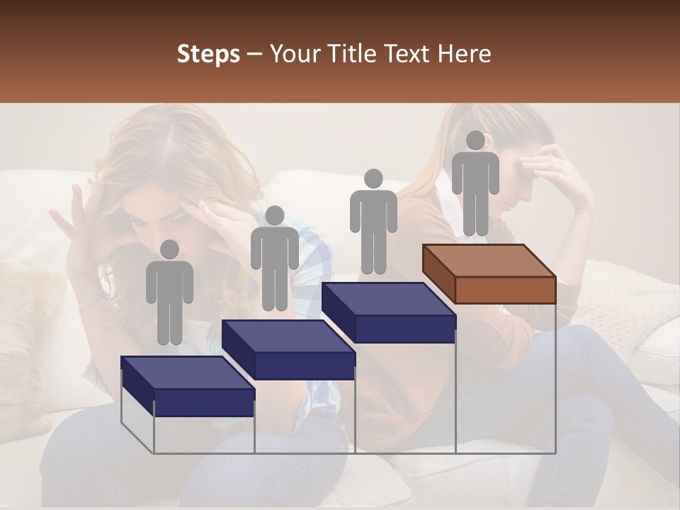 Two Women Sitting On A Couch With Their Hands On Their Head PowerPoint Template