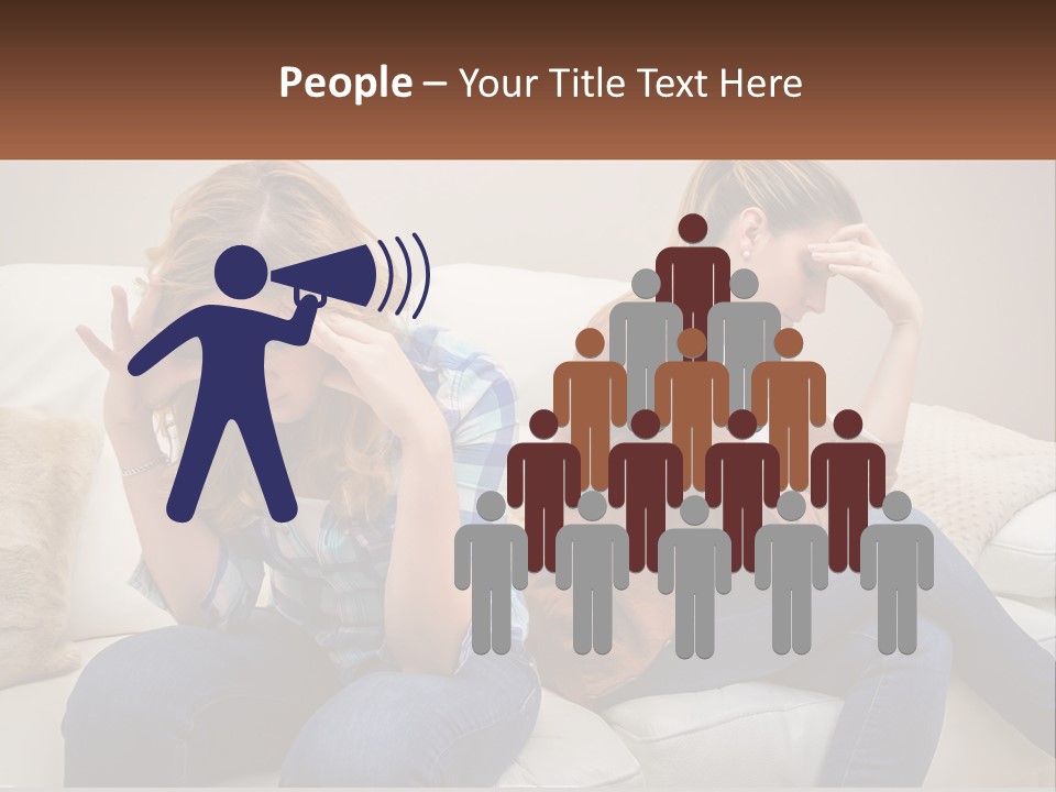 Two Women Sitting On A Couch With Their Hands On Their Head PowerPoint Template