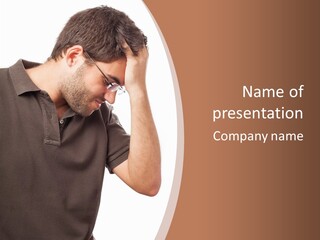 A Man Holding His Head In His Hands PowerPoint Template