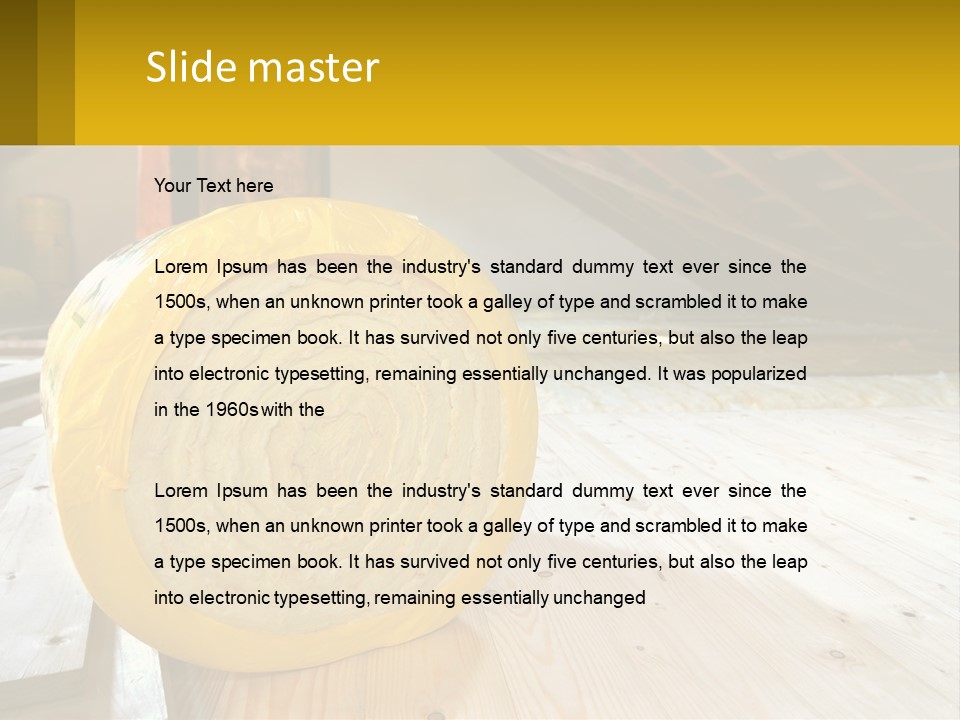 A Yellow Roll Of Insulation In A Attic PowerPoint Template