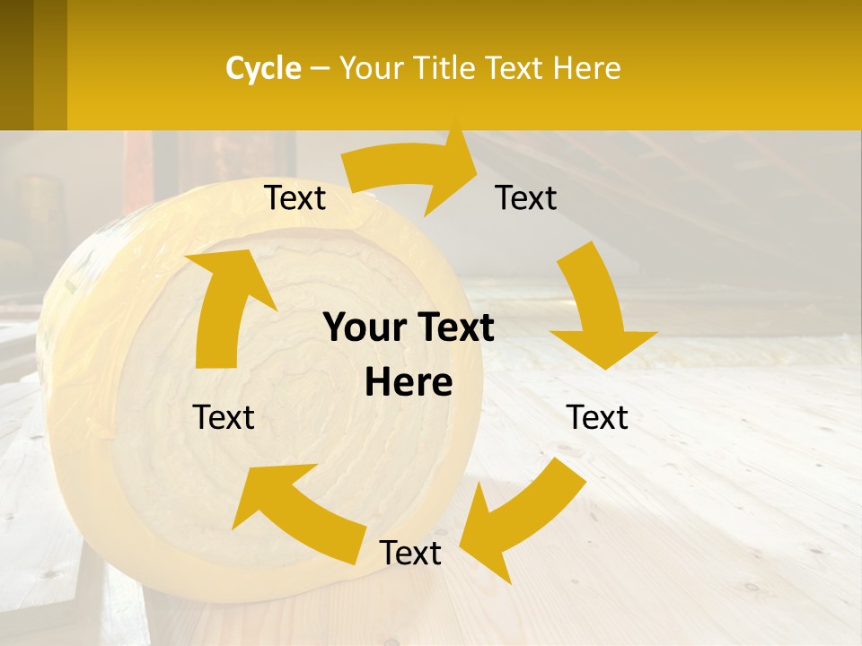 A Yellow Roll Of Insulation In A Attic PowerPoint Template