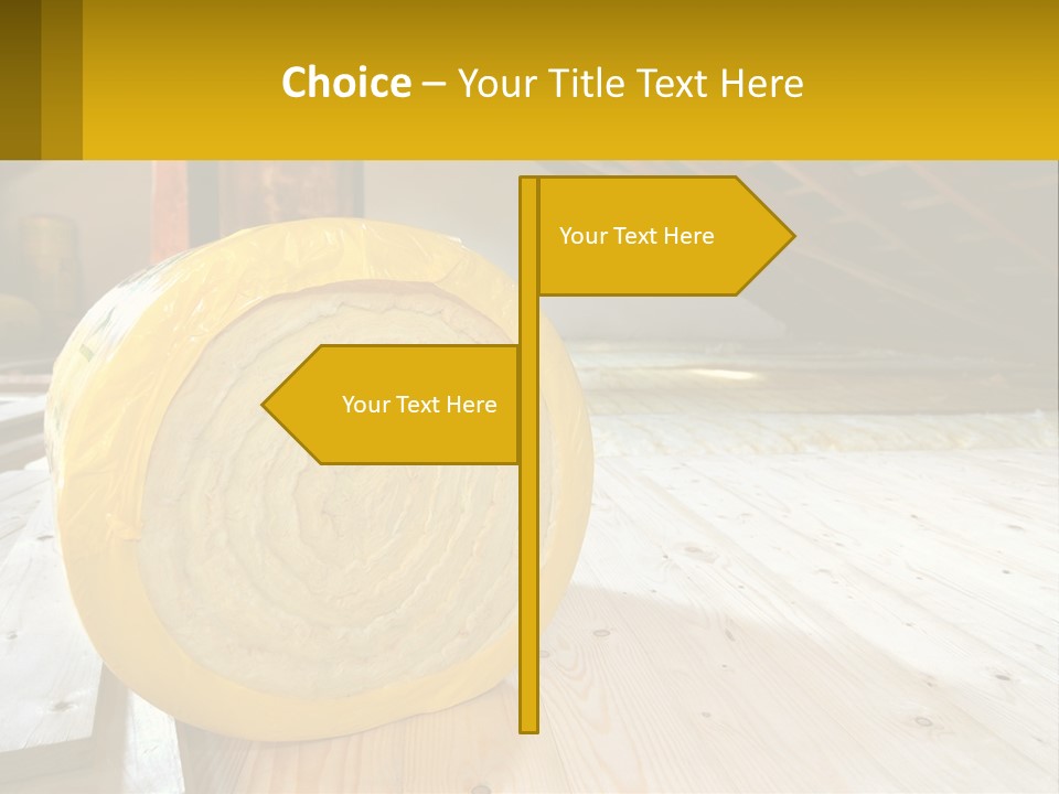 A Yellow Roll Of Insulation In A Attic PowerPoint Template