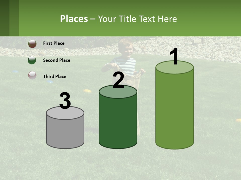 A Young Boy Standing On Top Of A Lush Green Field PowerPoint Template