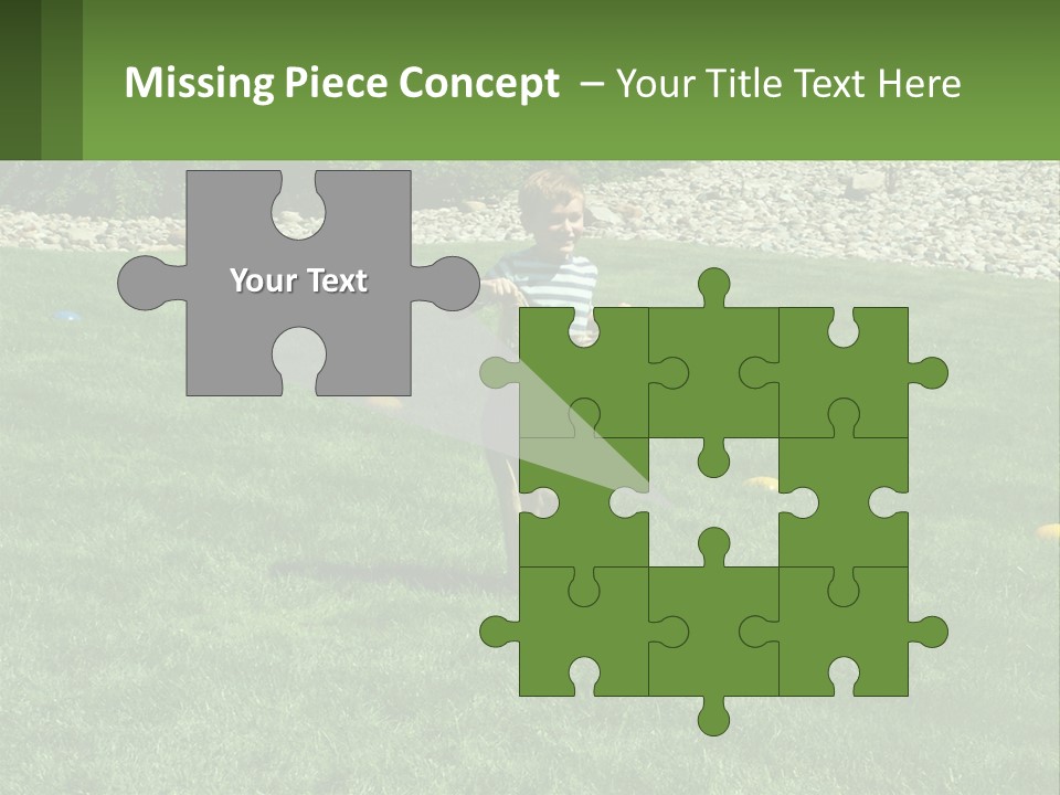 A Young Boy Standing On Top Of A Lush Green Field PowerPoint Template