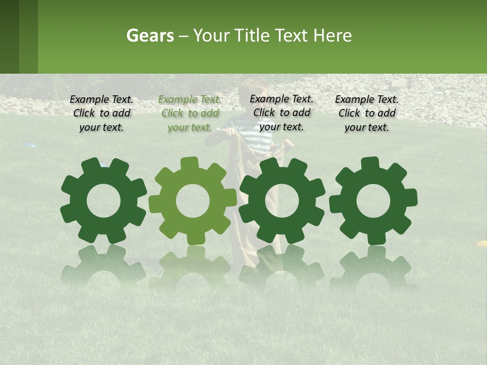 A Young Boy Standing On Top Of A Lush Green Field PowerPoint Template