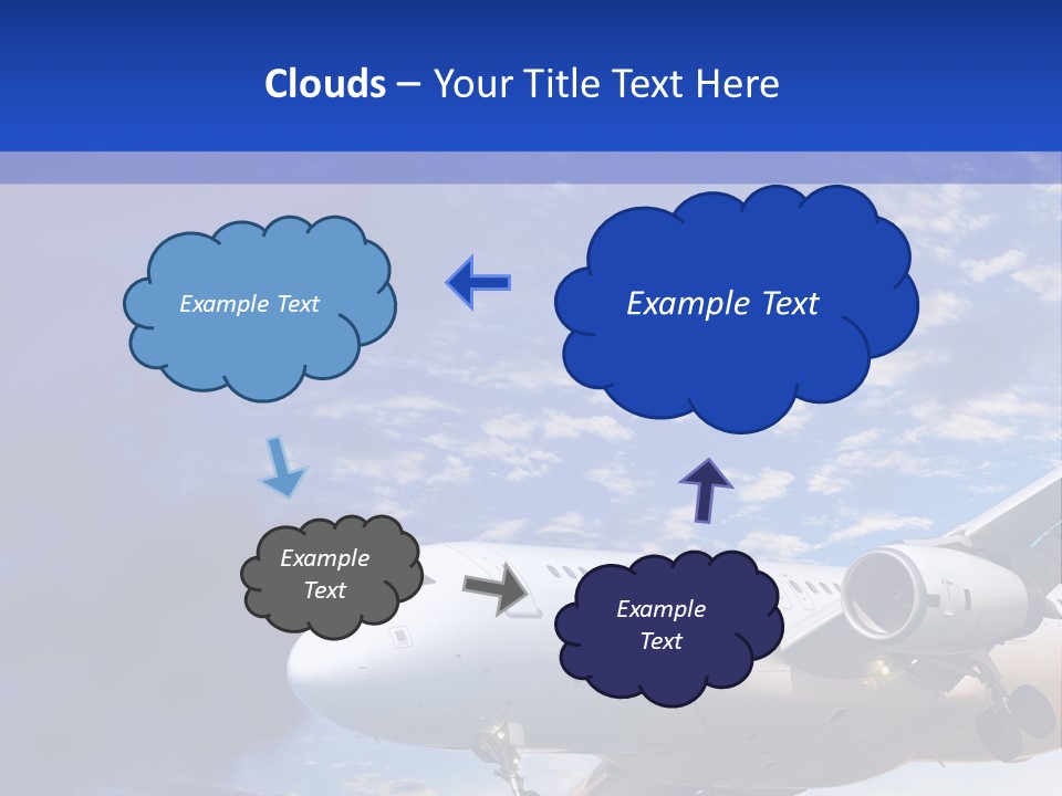 A Plane Flying In The Sky With Clouds In The Background PowerPoint Template