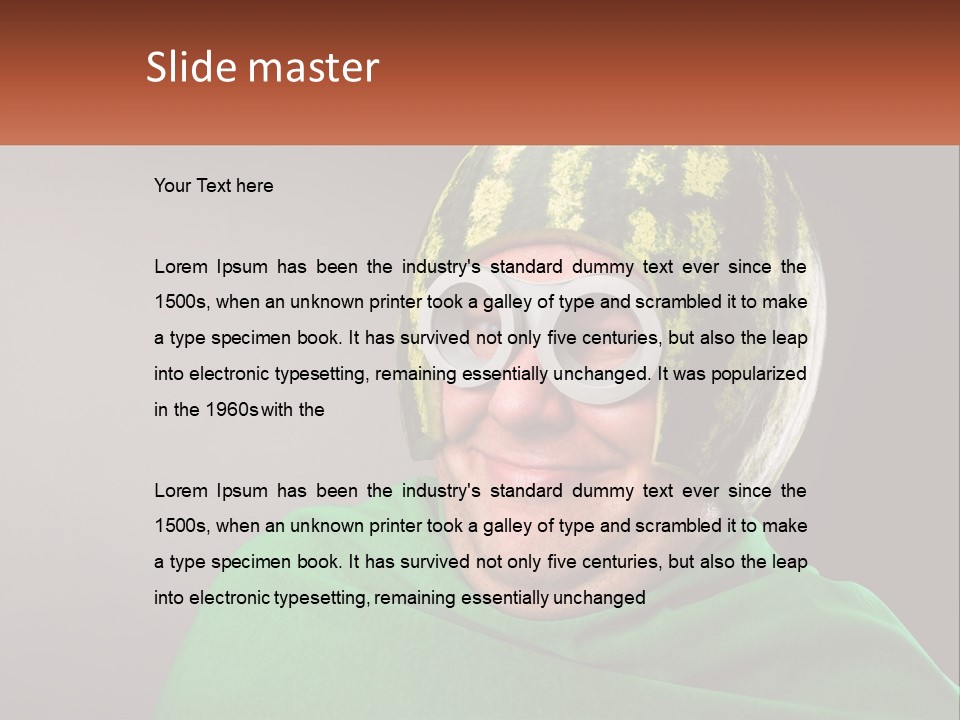 A Man Wearing A Watermelon Helmet And Goggles PowerPoint Template