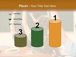 A Group Of Children Raising Their Hands In A Classroom PowerPoint Template
