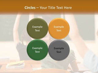A Group Of Children Raising Their Hands In A Classroom PowerPoint Template