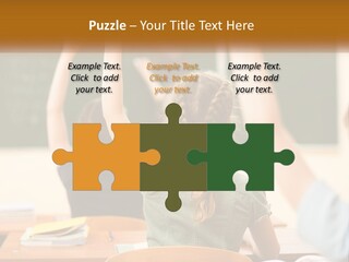 A Group Of Children Raising Their Hands In A Classroom PowerPoint Template