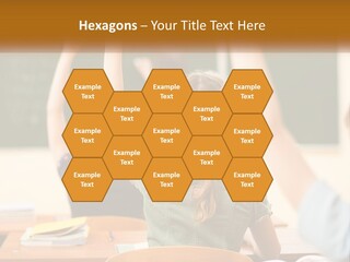 A Group Of Children Raising Their Hands In A Classroom PowerPoint Template
