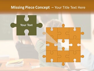 A Group Of Children Raising Their Hands In A Classroom PowerPoint Template