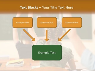 A Group Of Children Raising Their Hands In A Classroom PowerPoint Template