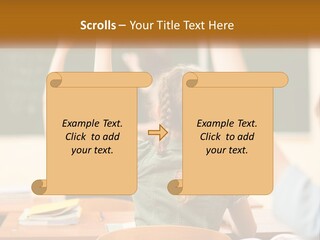 A Group Of Children Raising Their Hands In A Classroom PowerPoint Template