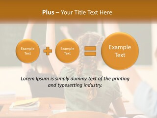 A Group Of Children Raising Their Hands In A Classroom PowerPoint Template