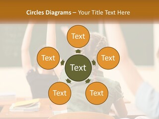 A Group Of Children Raising Their Hands In A Classroom PowerPoint Template