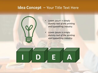 A Group Of Children Raising Their Hands In A Classroom PowerPoint Template