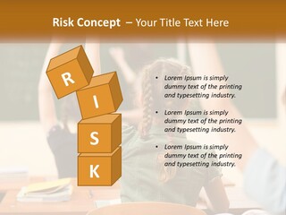 A Group Of Children Raising Their Hands In A Classroom PowerPoint Template