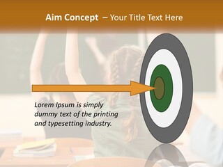 A Group Of Children Raising Their Hands In A Classroom PowerPoint Template