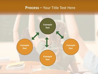 A Group Of Children Raising Their Hands In A Classroom PowerPoint Template