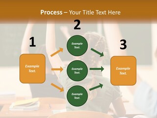 A Group Of Children Raising Their Hands In A Classroom PowerPoint Template