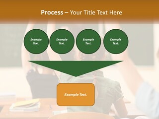 A Group Of Children Raising Their Hands In A Classroom PowerPoint Template
